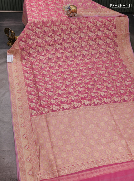 Banarasi silk cotton saree light pink with allover thread & zari woven brocade weaves and zari woven border