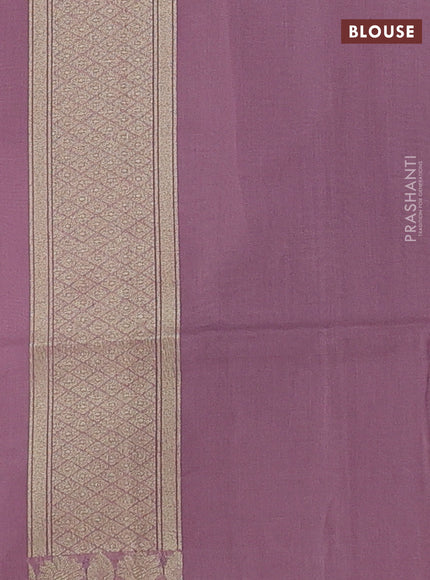 Banarasi silk cotton saree mauve pink with allover silver & gold zari woven buttas and zari woven border