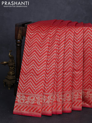 Banarasi silk cotton saree red with allover thread & zari zigzag brocade weaves and thread & zari woven border