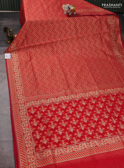Banarasi silk cotton saree red with allover thread & zari zigzag brocade weaves and thread & zari woven border