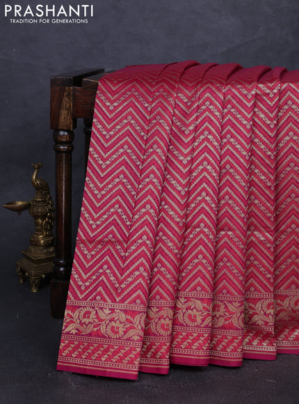 Banarasi silk cotton saree magenta pink with allover thread & zari zigzag brocade weaves and thread & zari woven border