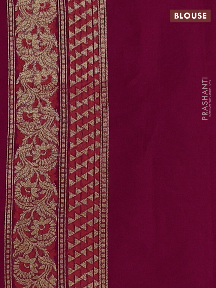 Banarasi silk cotton saree magenta pink with allover thread & zari zigzag brocade weaves and thread & zari woven border