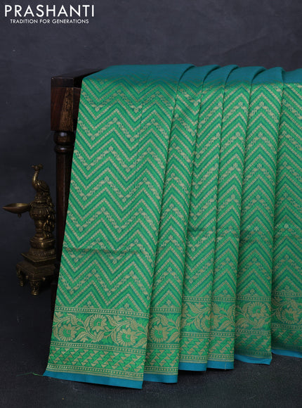 Banarasi silk cotton saree green with allover thread & zari zigzag brocade weaves and thread & zari woven border