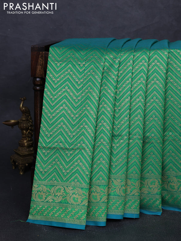 Banarasi silk cotton saree green with allover thread & zari zigzag brocade weaves and thread & zari woven border