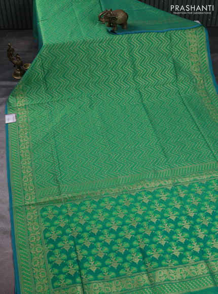 Banarasi silk cotton saree green with allover thread & zari zigzag brocade weaves and thread & zari woven border