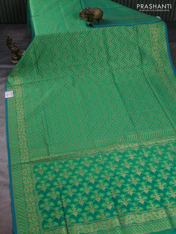 Banarasi silk cotton saree green with allover thread & zari zigzag brocade weaves and thread & zari woven border