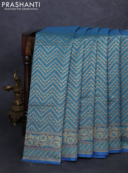 Banarasi silk cotton saree teal blue with allover thread & zari zigzag brocade weaves and thread & zari woven border