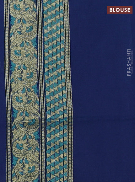 Banarasi silk cotton saree teal blue with allover thread & zari zigzag brocade weaves and thread & zari woven border