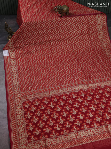 Banarasi silk cotton saree maroon with allover thread & zari zigzag brocade weaves and thread & zari woven border