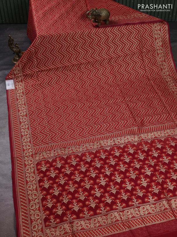 Banarasi silk cotton saree maroon with allover thread & zari zigzag brocade weaves and thread & zari woven border