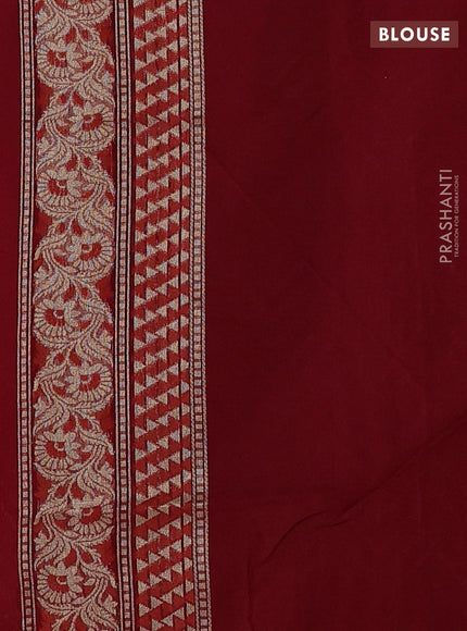 Banarasi silk cotton saree maroon with allover thread & zari zigzag brocade weaves and thread & zari woven border