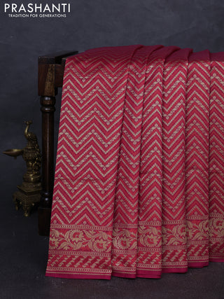 Banarasi silk cotton saree pink with allover thread & zari zigzag brocade weaves and thread & zari woven border