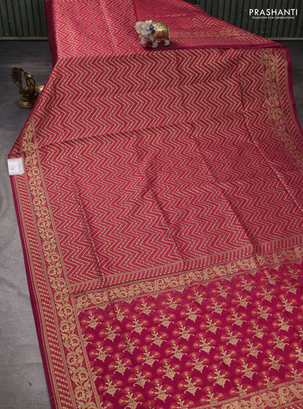 Banarasi silk cotton saree pink with allover thread & zari zigzag brocade weaves and thread & zari woven border