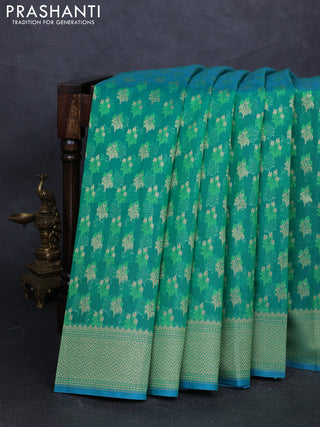 Banarasi silk cotton saree green with allover thread & zari woven buttas and thread & zari woven border