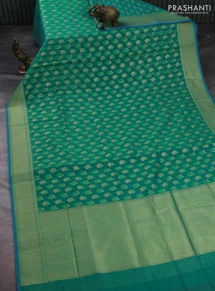 Banarasi silk cotton saree green with allover thread & zari woven buttas and thread & zari woven border