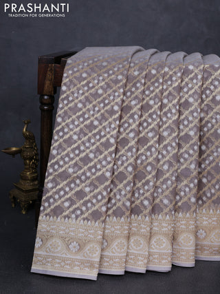 Banarasi silk cotton saree grey with allover thread & zari woven brocade weaves and thread & zari woven border
