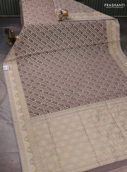 Banarasi silk cotton saree grey with allover thread & zari woven brocade weaves and thread & zari woven border