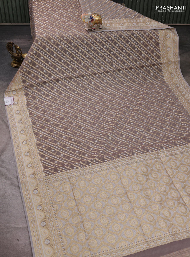 Banarasi silk cotton saree grey with allover thread & zari woven brocade weaves and thread & zari woven border