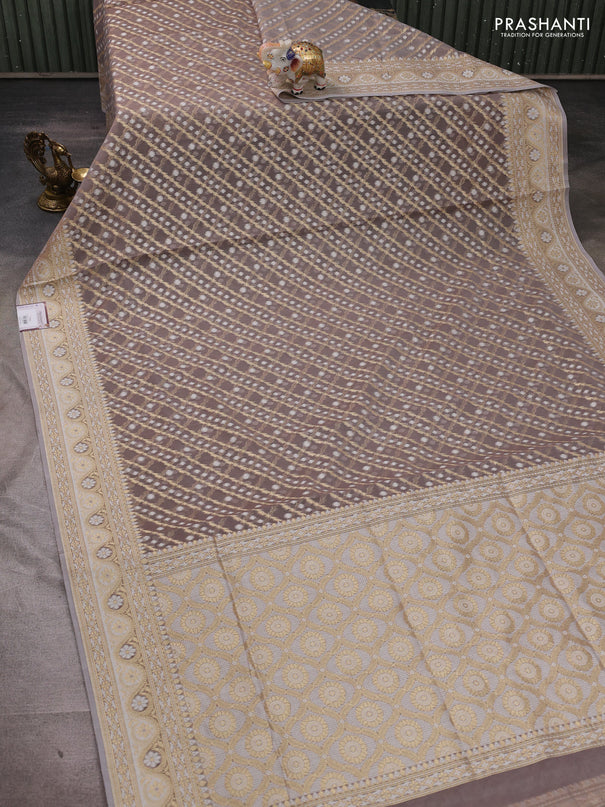 Banarasi silk cotton saree grey with allover thread & zari woven brocade weaves and thread & zari woven border