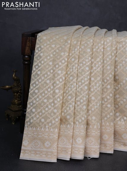 Banarasi silk cotton saree beige with allover thread & zari woven brocade weaves and thread & zari woven border