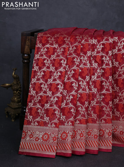 Banarasi silk cotton saree maroon with allover thread & zari woven brocade weaves and thread & zari woven border