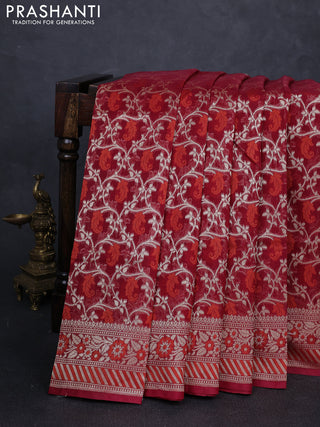 Banarasi silk cotton saree maroon with allover thread & zari woven brocade weaves and thread & zari woven border