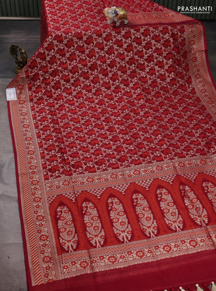 Banarasi silk cotton saree maroon with allover thread & zari woven brocade weaves and thread & zari woven border