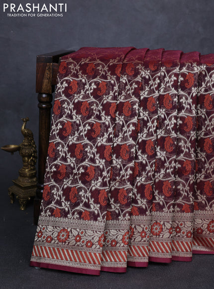Banarasi silk cotton saree deep maroon with allover thread & zari woven brocade weaves and thread & zari woven border