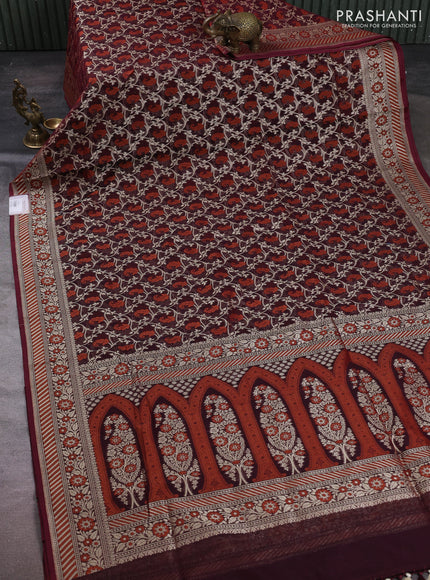 Banarasi silk cotton saree deep maroon with allover thread & zari woven brocade weaves and thread & zari woven border