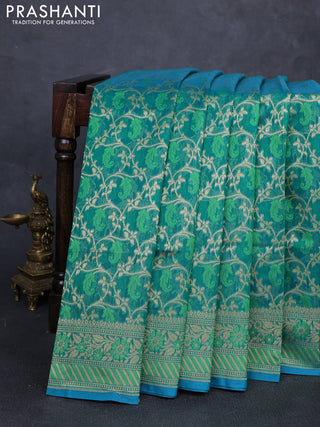 Banarasi silk cotton saree green with allover thread & zari woven brocade weaves and thread & zari woven border