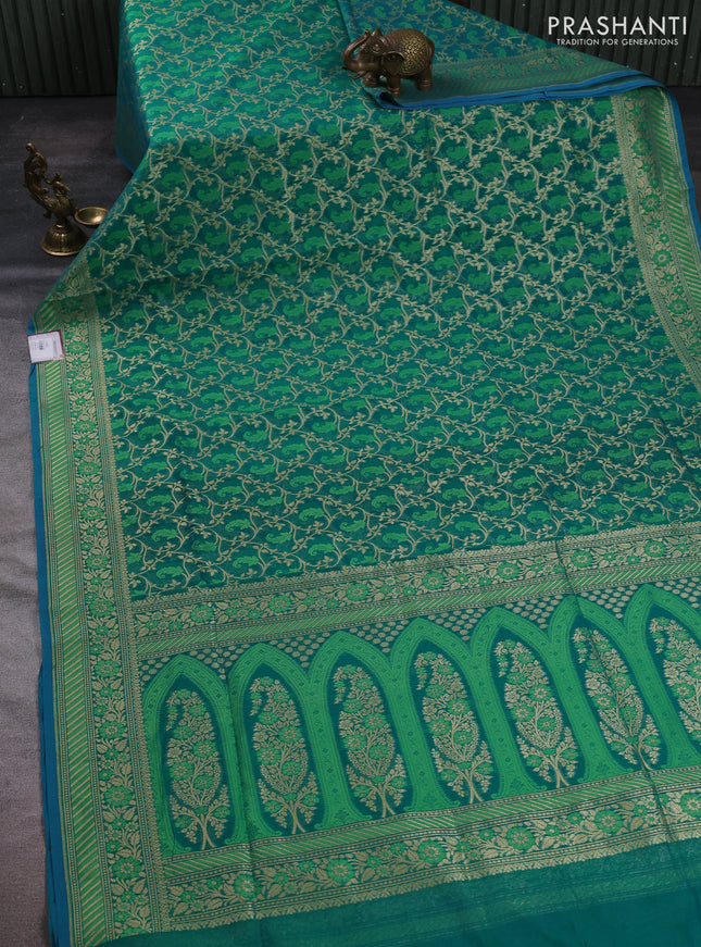 Banarasi silk cotton saree green with allover thread & zari woven brocade weaves and thread & zari woven border