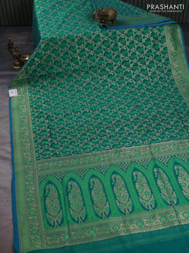 Banarasi silk cotton saree green with allover thread & zari woven brocade weaves and thread & zari woven border