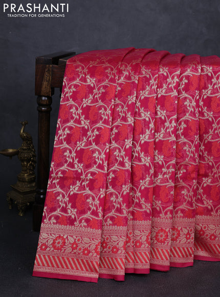 Banarasi silk cotton saree pink with allover thread & zari woven brocade weaves and thread & zari woven border