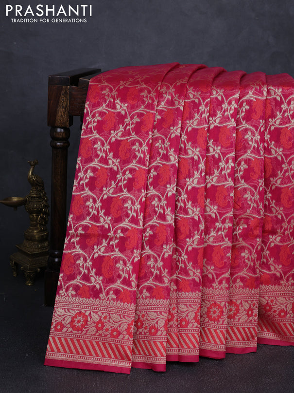 Banarasi silk cotton saree pink with allover thread & zari woven brocade weaves and thread & zari woven border