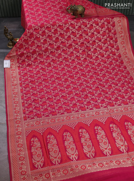 Banarasi silk cotton saree pink with allover thread & zari woven brocade weaves and thread & zari woven border