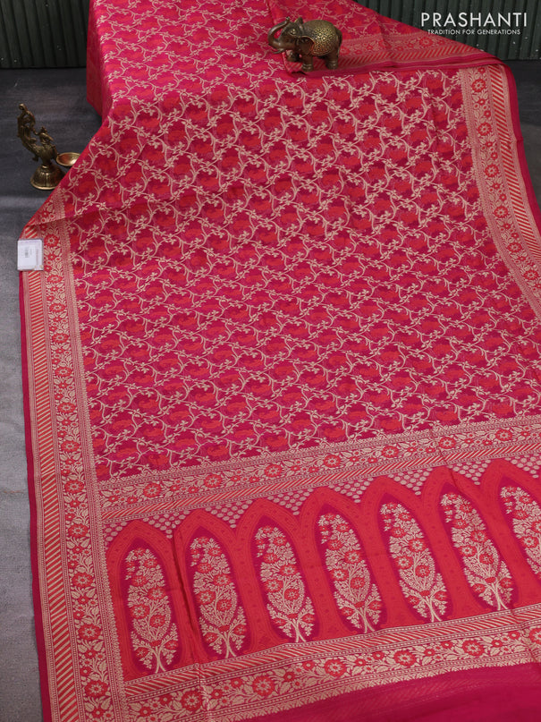 Banarasi silk cotton saree pink with allover thread & zari woven brocade weaves and thread & zari woven border