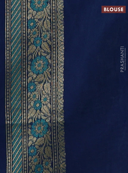 Banarasi silk cotton saree peacock blue with allover thread & zari woven brocade weaves and thread & zari woven border