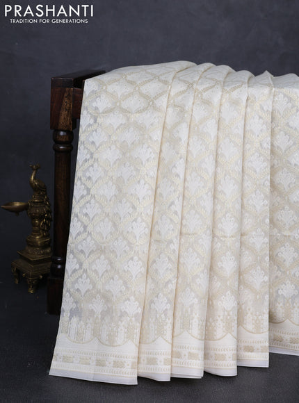Banarasi silk cotton saree off white with allover thread & zari woven brocade weaves and thread & zari woven border
