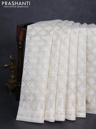 Banarasi silk cotton saree off white with allover thread & zari woven brocade weaves and thread & zari woven border