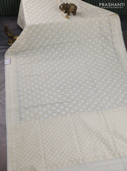 Banarasi silk cotton saree off white with allover thread & zari woven brocade weaves and thread & zari woven border