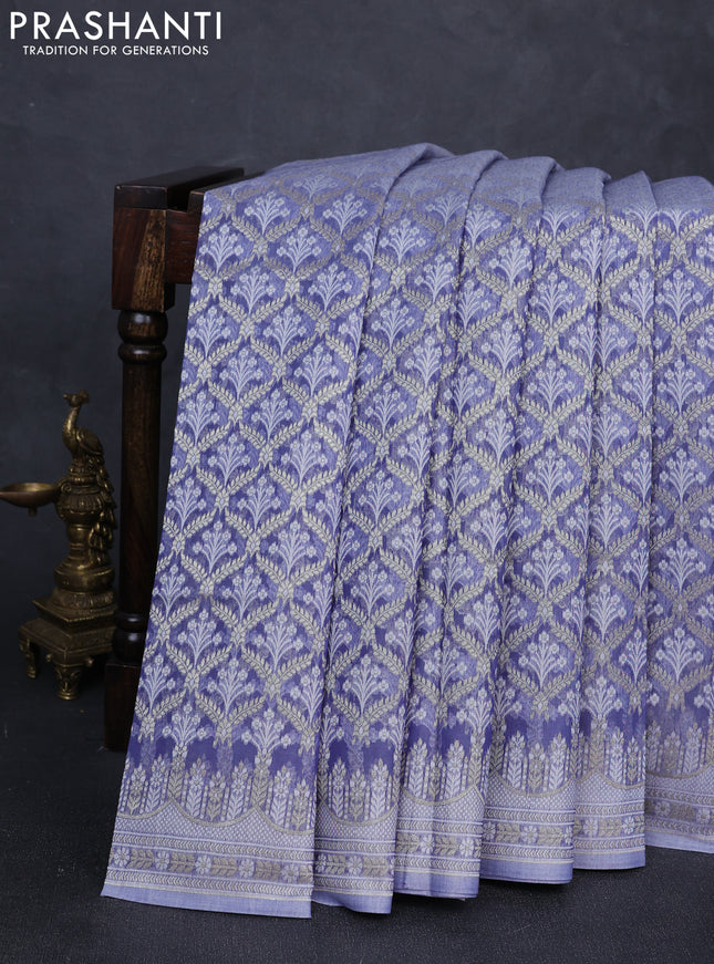Banarasi silk cotton saree pastel lavender with allover thread & zari woven brocade weaves and thread & zari woven border