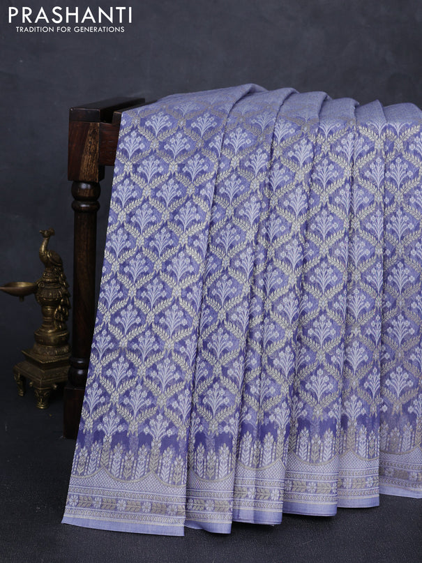 Banarasi silk cotton saree pastel lavender with allover thread & zari woven brocade weaves and thread & zari woven border