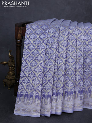 Banarasi silk cotton saree pastel lavender with allover thread & zari woven brocade weaves and thread & zari woven border