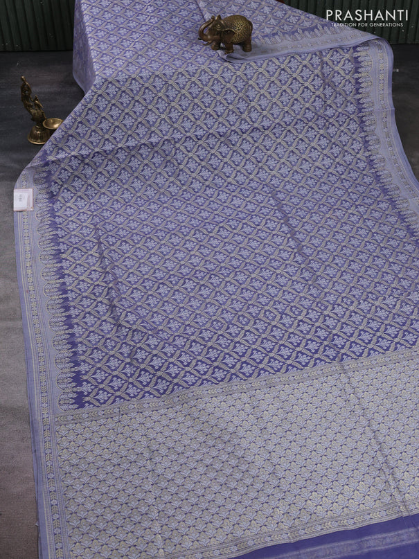 Banarasi silk cotton saree pastel lavender with allover thread & zari woven brocade weaves and thread & zari woven border