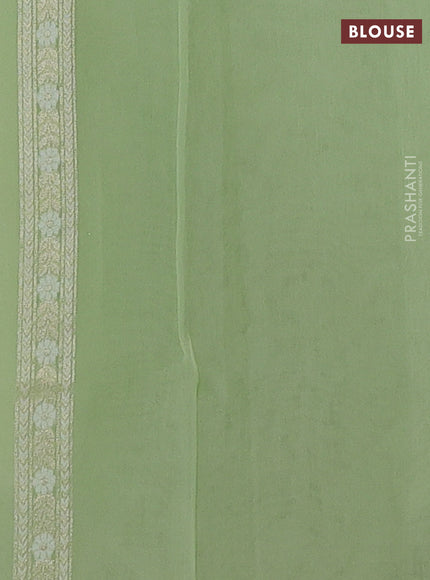 Banarasi silk cotton saree mild pista green with allover thread & zari woven brocade weaves and thread & zari woven border