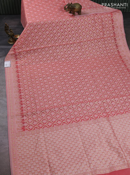 Banarasi silk cotton saree peach shade with allover thread & zari woven brocade weaves and thread & zari woven border