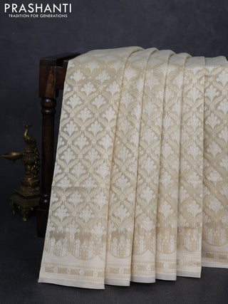 Banarasi silk cotton saree beige with allover thread & zari woven brocade weaves and thread & zari woven border