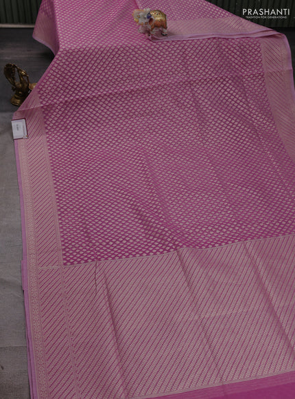 Banarasi silk cotton saree mauve pink with allover zari woven buttas and zari woven border