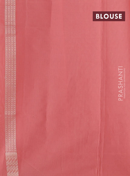 Banarasi silk cotton saree peach shade with allover zari woven buttas and zari woven border