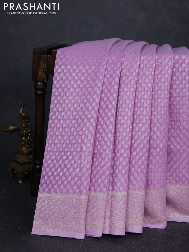 Banarasi silk cotton saree lavender with allover zari woven buttas and zari woven border